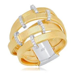 แหวนอัญมณีชั้นดีที่ไม่ซ้ำกันของพังค์แหวนทองคำชุบทอง18K 925สเตอร์ลิงเพชร CZ สแต็คเชือกอิตาลีสีทองแหวนเซอร์คอนสำหรับผู้หญิงบิด