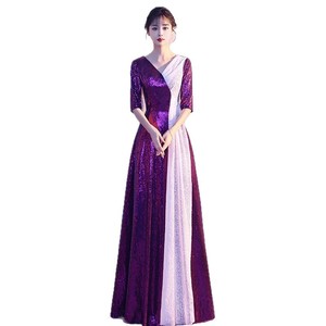 Women Long Evening Gown Stage Performance Dress Sky Blue Champagne Gold Blue Purple Adult Recitation Competition Costume - Product Image 5