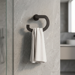 Porte-serviette mural moderne noir mat 60 cm en alliage de zinc résistant à la rouille, barre simple, design minimaliste pour salle de bain - Product Image 1