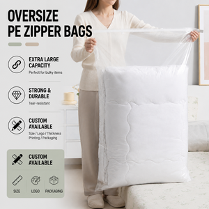 Sac de rangement en plastique transparent, grande capacité, sac durable, sac de déménagement, sac de rangement pour la maison, sac à fermeture éclair en PE surdimensionné - Product Image 1