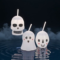 Gobelet en plastique à paille de grande capacité 500 ml pour enfants, avec motif de dessin animé lumineux et isolation thermique, idéal pour Halloween, Pâques et les fêtes