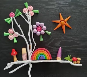 Nieuwe Houten Kinderen Open Creatieve Vier Seizoenen Thema Kleine Schattige Bouw Regenboog Bouwsteen Combinatie Speelgoed