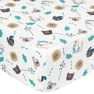 Cartoon Animal Bear Gots <strong>Round</strong> Fitted <strong>Crib</strong> Sheet Set 100% Organic Cotton Baby Bed Sheet - Product Image 1