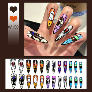 Ongles longs ultra-fins minimalistes sans couture, style fantôme de dessin animé <span class=keywords><strong>manga</strong></span>, prêts à poser, très demandés pour Halloween - Product Image 2