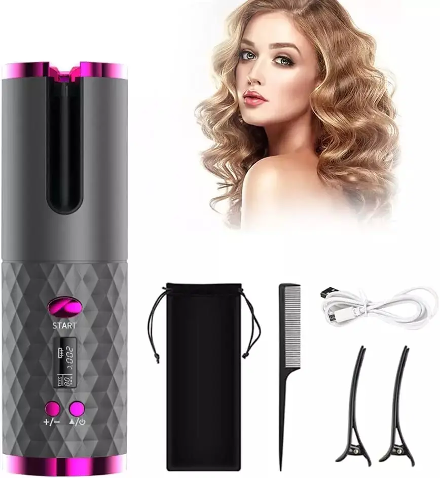 Mini Rechargeable Electric Portable Hair Curler Machine Rotating Auto Wireless Cordless Lazy Curling Iron Automatic Hair Curler