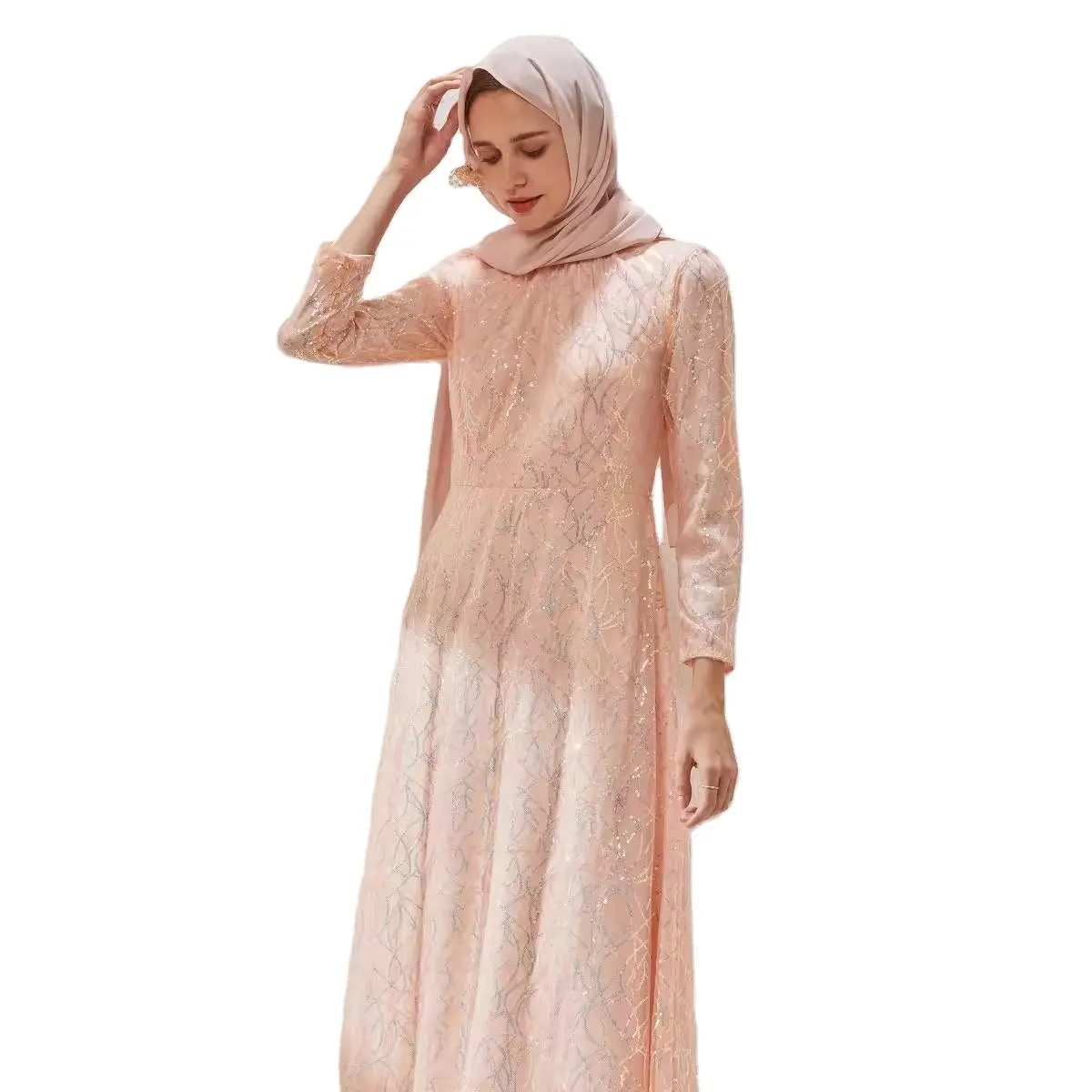 2024 High quality latest morocco style elegant bleaded abaya women muslim dress plus size designs chiffon