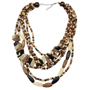 Wholesale Bohemian African Style Colorful Wood Beads Handmade Multi-layer Long Necklace Women's Party Favors