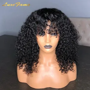 Großhandel Mittelteil Jungfrau brasilia nische Echthaar Perücke, Virgin Lace Perücke mit Bang, kurze Bob Curly Virgin Echthaar Perücke Verkäufer