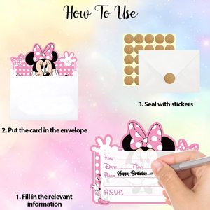 Usine vente chaude dessin animé thème fête ensemble fournitures de fête d'anniversaire avec Minnie Mouse thème conception Invitations carte à vendre - Product Image 3