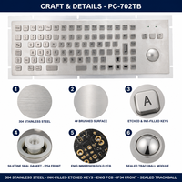 Clavier à trackball industriel en acier inoxydable personnalisé PC-702TB IP54, 89 touches USB PS/2 pour usine pétrochimique