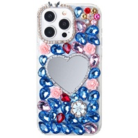 Étui de téléphone portable miroir de maquillage portable de luxe, design diamant, matériau TPU+PC, antichoc, décoration scintillante, anneau magnétique