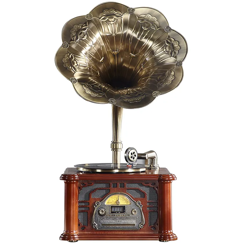 Gramophone vintage estilo antigo com disco para casa