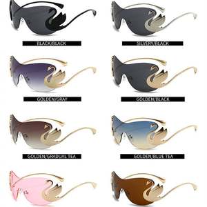Lunettes de soleil surdimensionnées à verres monobloc UV400 pour femmes, avec logo personnalisé, monture cygne ornée de strass de luxe, collection 2025 - Product Image 6