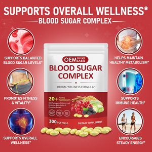 תוסף תזונה OEM Blood Sugar Complex Softgels עם קינמון, מלון מר, עלי תות, חילבה, ברברין וויטמינים לאנרגיה - Product Image 4