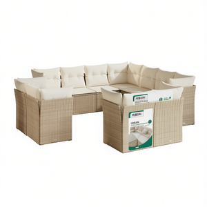 Ensemble de canapés de jardin modulaires en polyrotin beige 6 places, mobilier d'extérieur au design contemporain - Product Image 1