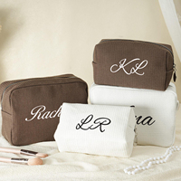 Modische Gestreifte Seersucker Kosmetiktasche mit Reißverschluss Leichte Reise-Bubble-Gaze Make-up-Tasche
