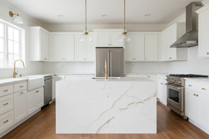 FREE SAMPLE 100% VIETNAM Quartz Calacatta Thunder Big Slab-Modern Kitchen Hotel & Table Top Countertop with 3D Model Design - Product Image 2