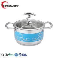 Pemasok pabrik dapur Bunga Decal stok panci sup peralatan masak Stainless Steel Casserole Set