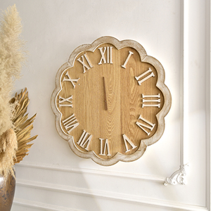 Large Wooden <b>Wall</b> <b>Clock</b> Single Face Rustic Design Quartz Motive Still Life Needle Antique Style 30mm Thick Plate for <b>Living</b> <b>Room</b> - Product Image 2