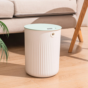 Poubelle ronde à rayures avec couvercle 10L pour cuisine et chambre, seau de rangement avec couvercle - Product Image 1