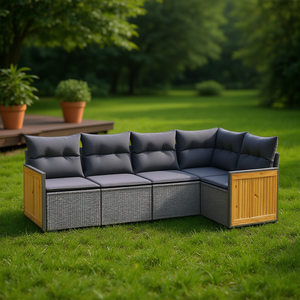 Grey Garden <b>Sofa</b> <b>Set</b> With Cushions UV Resistant PE Rattan Outdoor Furniture Contemporary Design Waterproof - Product Image 2
