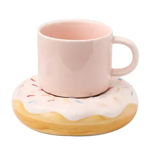 크리 에이 티브 마카롱 도넛 커피 컵 접시 세트 홈 간단한 아침 우유 애프터눈 티