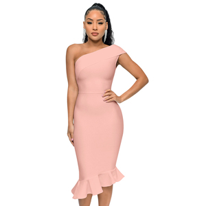 Abito da Cerimonia Asimmetrico Monospalla Nero Bianco Rosa con Vita Naturale Senza Maniche Vestibilità Aderente per Ospiti di Matrimonio - Product Image 1
