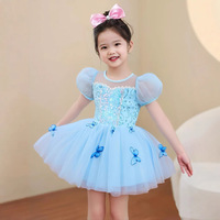 Robe de ballet pour filles, style Blanche-Neige et Sirène, pour spectacle, avec tutu bouffant, dos ouvert, motifs floraux et pois, en maille douce, pour le commerce international