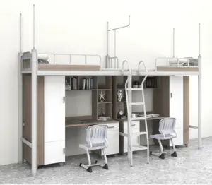 Muebles de dormitorio de diseño moderno Camas elevadas con marco metálico de madera doble elegante para estudiantes