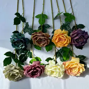 Flores artificiais de alta qualidade, flores decorativas de seda, rosas artificiais de cabeças grandes, para decoração de festas e eventos de casamento