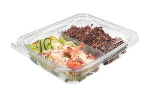Boîtes d'emballage pour salades à emporter en PET/rPET, 2 compartiments, contenants en plastique pour salades de fruits avec couvercle anti-effraction - Product Image 3