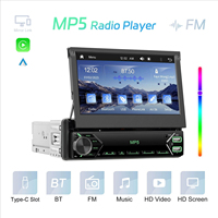 Lecteur MP5 universel pour voiture avec écran rétractable manuel de 7 pouces 1DIN, tout-en-un, compatible avec iOS CarPlay et Android Auto