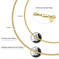 Vente en gros de chaîne de blé 2mm 3mm 14K plaqué or quille lien fleur panier en acier inoxydable bijoux pendentif boîte collier pour femmes hommes
