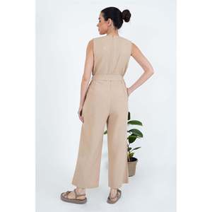 Lustrin Women's Mink Cotton Blend <b>Jumpsuit</b> <b>with</b> Back Zipper, Belted Waist, Wholesale Fashion Overall for Ladies - Product Image 2