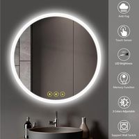 Miroir de salle de bain rond en verre simple et moderne avec interrupteur tactile, affichage LED, miroir mural haute définition écologique