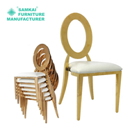 SK-YHY-M005 Chaise moderne en acier inoxydable couleur personnalisée avec dossier ovale évidé et assise rembourrée pour mariages, banquets et utilisation en parc