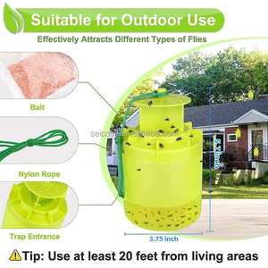 Piège à mouches et attrape-insectes en plastique solide, réutilisable, non toxique et écologique pour l'extérieur, avec plus de 480 heures d'utilisation (1 paquet, vert herbe) - Product Image 5