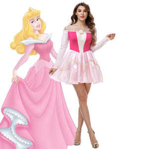 Robe de cosplay de la princesse Aurora de la Belle au bois dormant, costume court rose pour femmes, costume de performance, taille adulte - Product Image 1