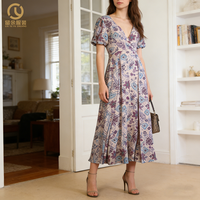 Robe longue décontractée élégante pour femmes, style simple, à boutonnage simple, vêtements en gros, tissés, imprimés, naturels