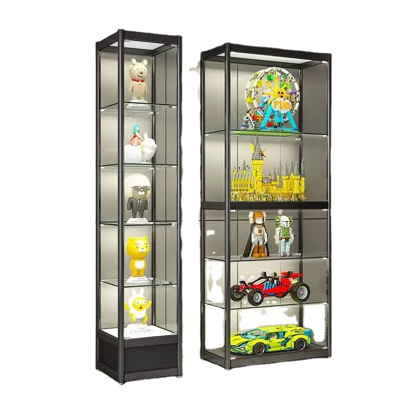 Aluminium LED Light Glass Display Showcases Interior Decoration Shelf Fashion Stand Glass Trophy Case Cabinet Display Showcase