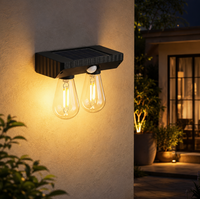 Lampes solaires d'extérieur à double filament, détecteur de mouvement, étanches, à fixer au mur, pour jardin, véranda, patio, clôture, décor LED chaud