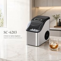 Machine à glaçons sphériques automatique 2026 Pro SC-6203, 8 boules, 15-25 min, 30 kg/jour, 3 cm, glace cristalline, dépose automatique, <60 dB, OEM CE ETL FDA, pour la maison et le bar