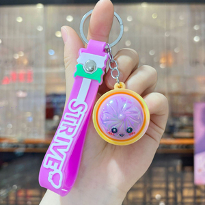 Wholesale Electroplated Cute Bun Squishy Keychain Cartoon Simulation Food Bag Pendant With Wrist Strap <b>Kids</b> Stress Relief Gift - Product Image 5