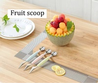 2 In 1 Ganda Stainless Steel Melon Baller Dapur Memotong Semangka Ukiran Pisau Buah Menggali Sendok Piring Sendok Peralatan Dapur