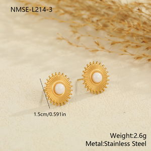 Boucles d'oreilles rétro en acier inoxydable doré en forme de soleil avec pierre naturelle, dégageant un style luxueux et une touche de sophistication. - Product Image 5