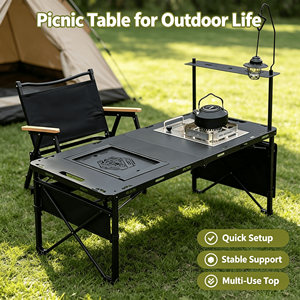 Multi Functional Rectangular Hydraulic Folding Table-Modern Metal Outdoor Furniture Portable for <b>Camping</b> & Picnic - Product Image 6