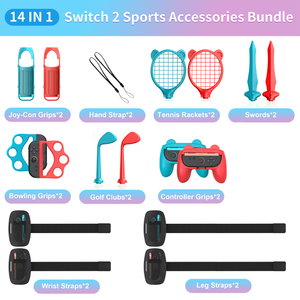 Ensemble de 14 accessoires de sport pour manettes Nintendo Switch 2/Switch2 : <span class=keywords><strong>Raquette</strong></span> de tennis, <span class=keywords><strong>Volant</strong></span> de course, Club de golf, Poignées de sabres - Product Image 3