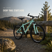 Vélo de montagne en alliage avec fourche à suspension avant, freins à disque, transmission multi-vitesses, pneus à crampons, vélo de montagne à cadre rigide