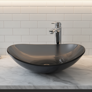 Lavabo Ovalado de Vidrio Gris Oscuro, Brillante, Sobre Encimera, Diseño Minimalista para Baño - Product Image 2