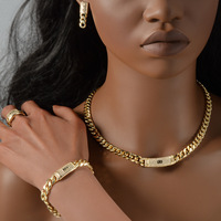 Ensemble collier et bague chaîne cubaine européenne et américaine en or 18 carats, best-seller - pour mariage, fête, anniversaire - sensation haut de gamme